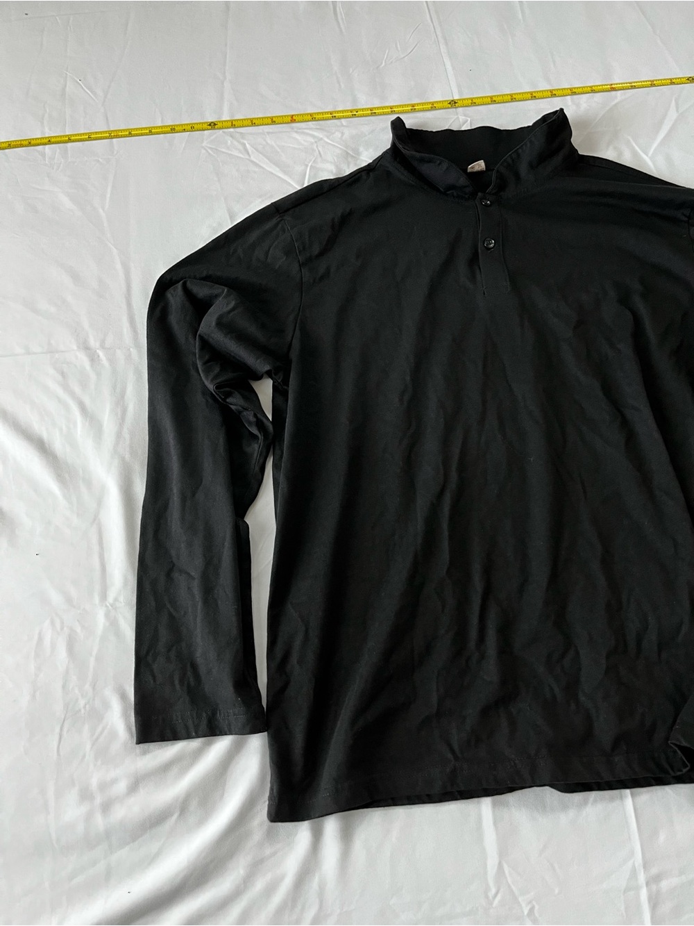 Men's Black Long Sleeve Henley Shirt - Picture 2 of 7